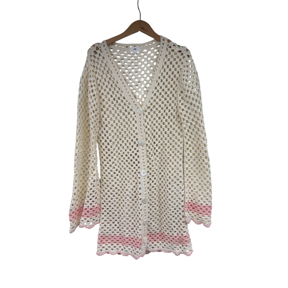 LPA Lanita Crochet Mini Dress Resort Beach Open Knit Coverup Sweater M